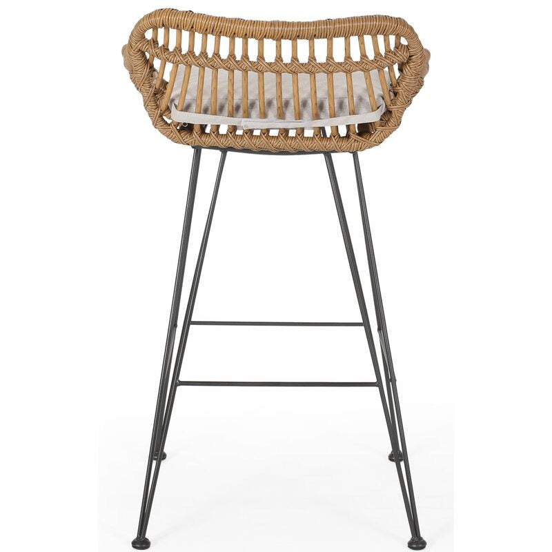 Endicott Lucrezia Wicker Patio Bar Stool with Cushion Set of 2