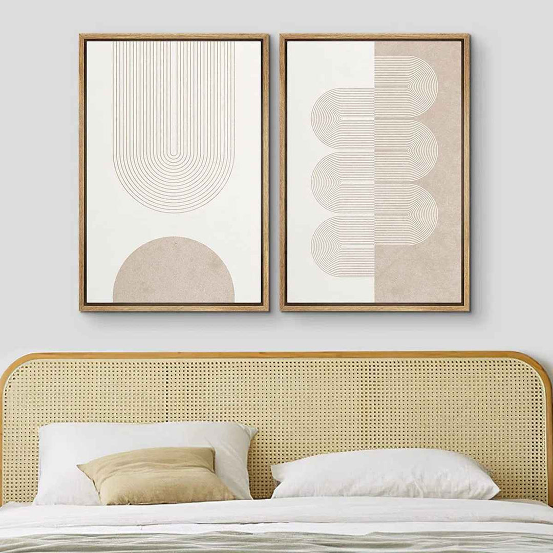 Mid Century Modern Wall Art Pastel Tan White Geometric Wave Ribbons 2