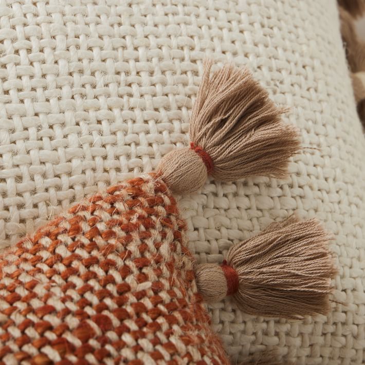 Two-Tone Chunky Linen Tassels Pillow Cover 21"x12"