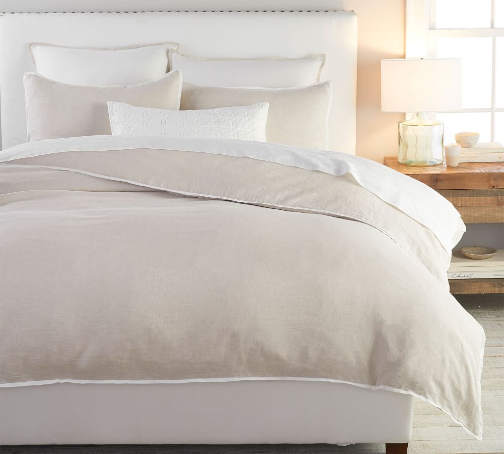 Belgian Flax Linen Contrast Flange Duvet Cover King