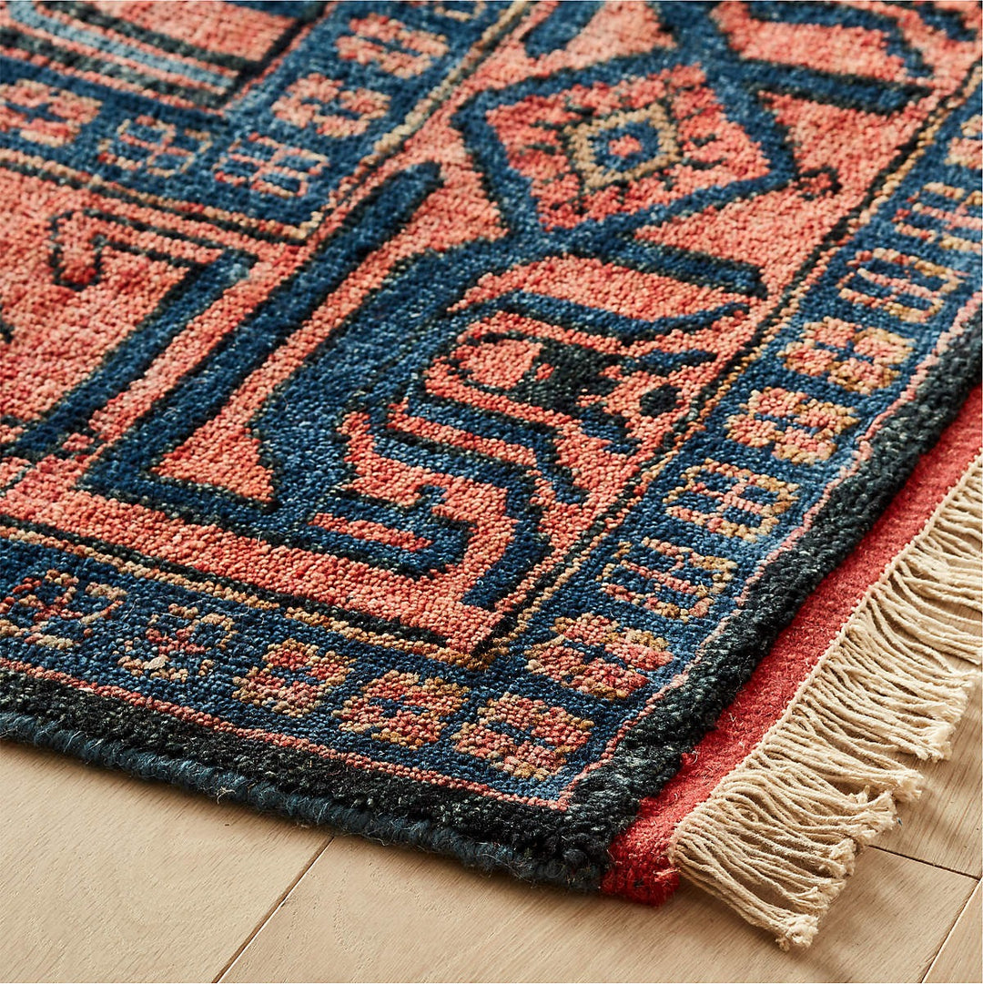 Eros Hand-Knotted Red and Blue Area Rug