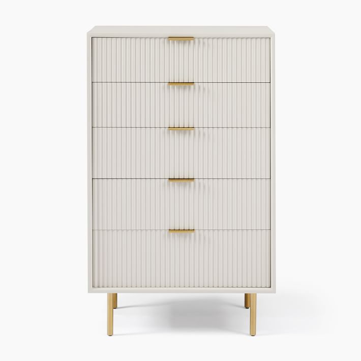 Quinn Lacquer 5 Drawer Dresser Haze Antique Brass