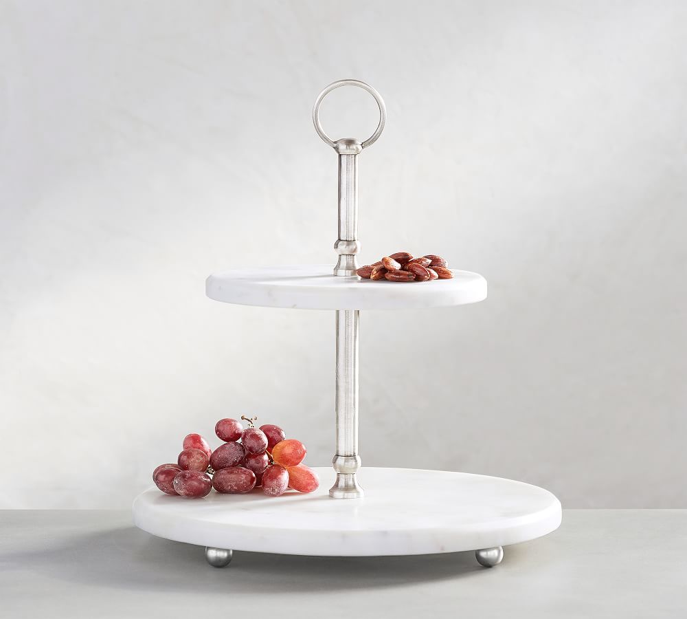 White Marble Pewter Tiered Stand