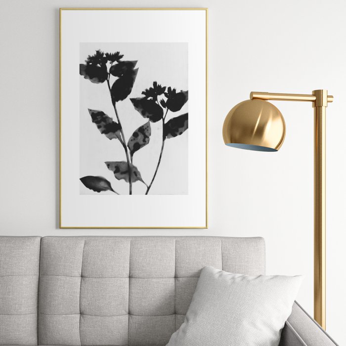 Black and White Moody Floral Framed Art Print with frame-24"x36"