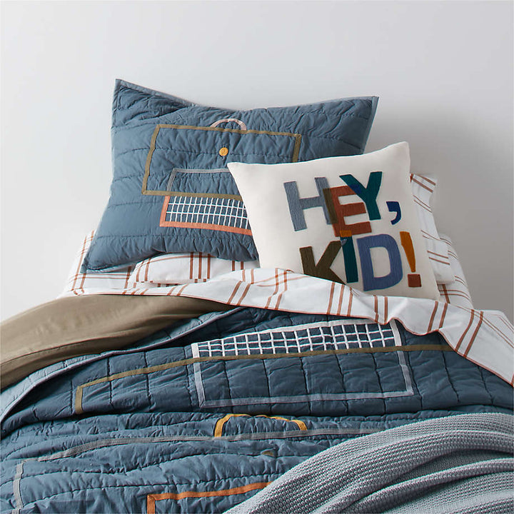 Modern Soccer Embroidered Hand Quilted Organic Cotton Kids Quilt-Twin