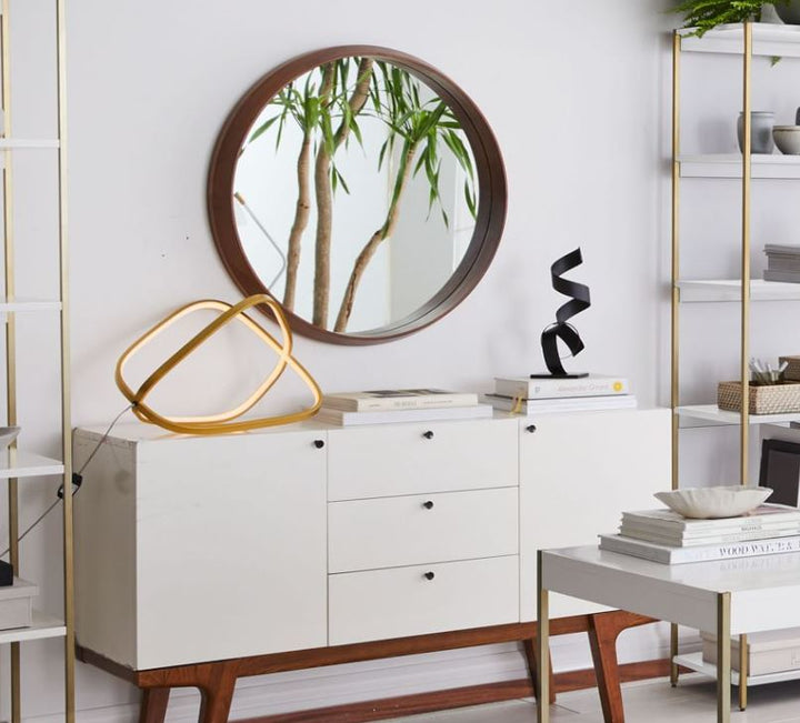 Eucalyptus Wood Frame Ledge Round Wall Mirror