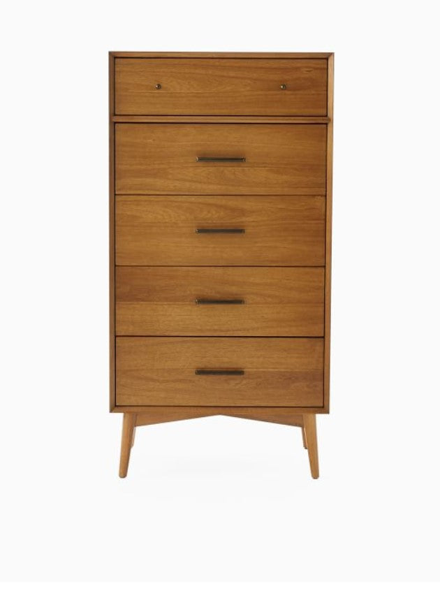 Mid Century 5 Drawer Dresser Narrow