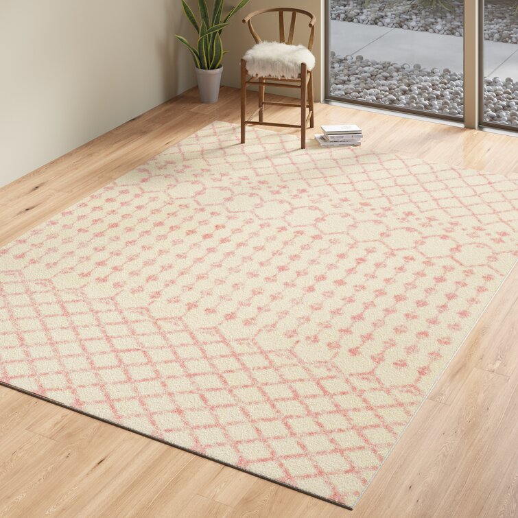 Windley Geometric Pale Pink Cream Area Rug 7'10"x10'2"