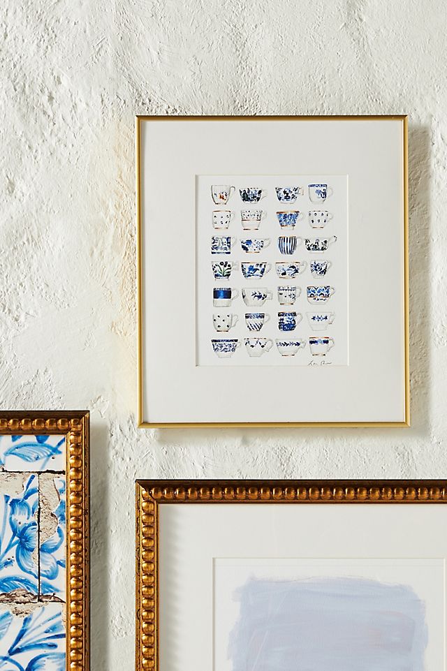 Blue and White Pattern China Teacups Wall Art With Frame