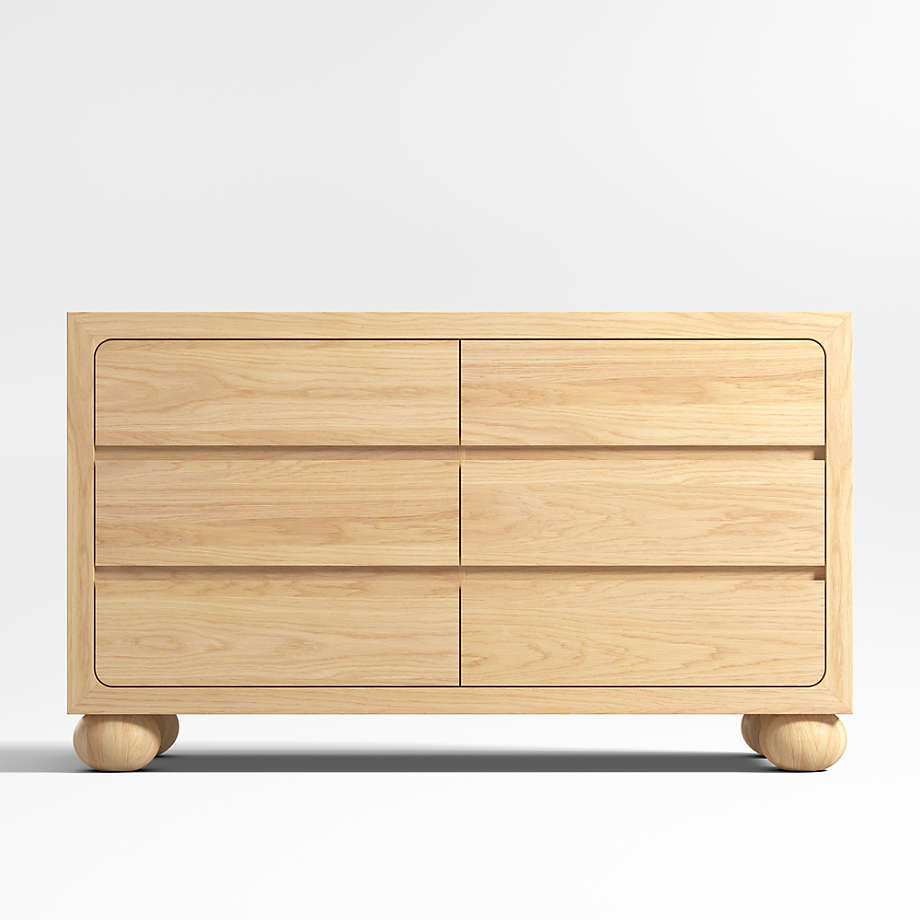Emery Natural Oak Wood Wide 6 Drawer Kids Dresser