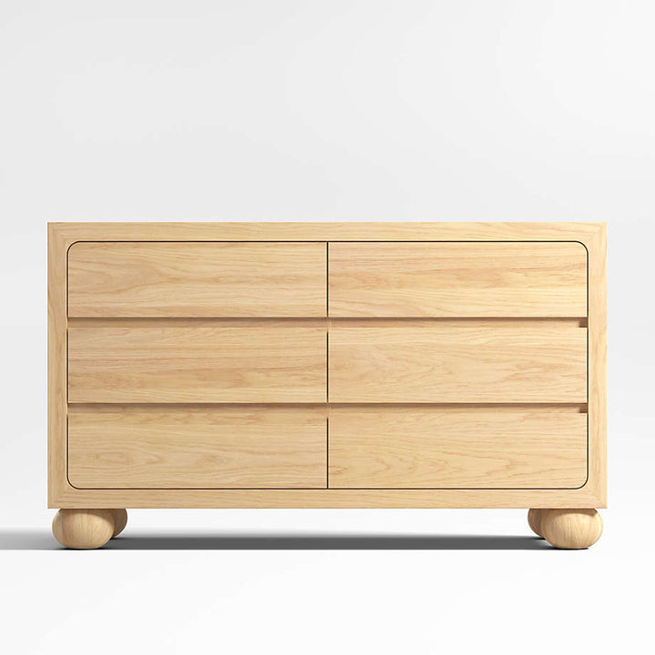 Emery Natural Oak Wood Wide 6 Drawer Kids Dresser