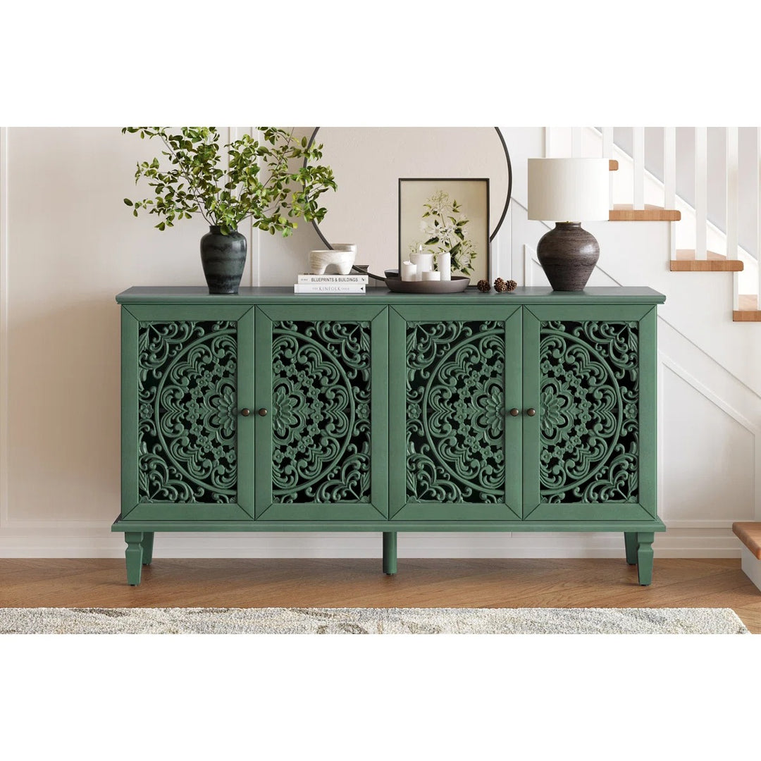 Antique Buffet Cabinet With Floral Carvings