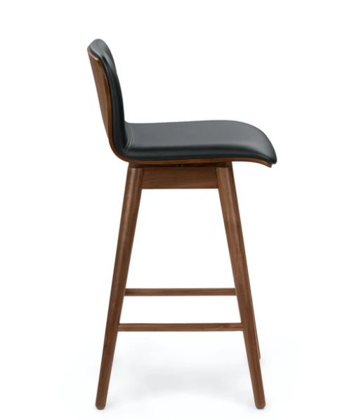 Sede Black Leather Walnut Swivel Counter Stool