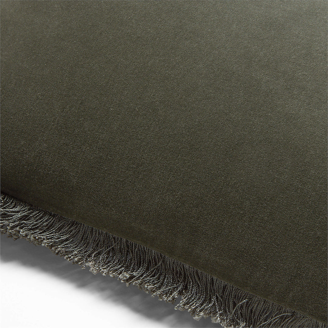 Bettie Forest Green Velvet Lumbar Pillow with Down Alternative Insert-23''x11''