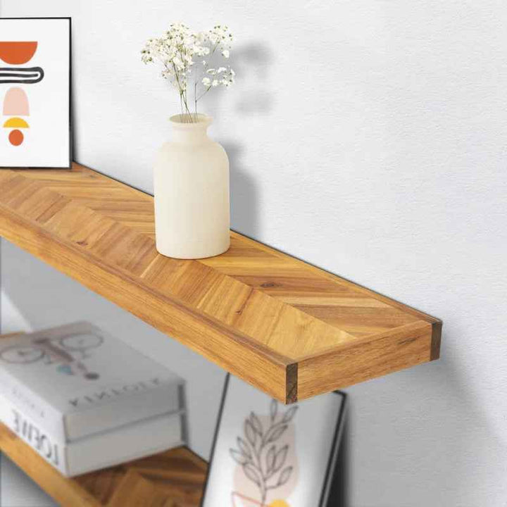Jorgensen 2 Pieces Acacia Solid Wood Chevron Floating Shelves for Wall Decor