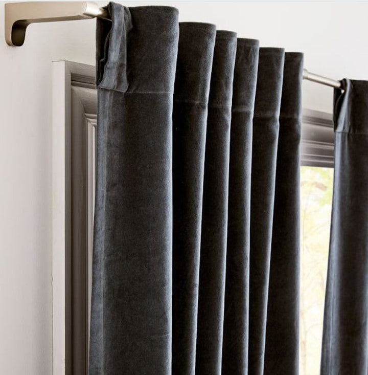 Cotton Velvet Curtain Stormy Blue