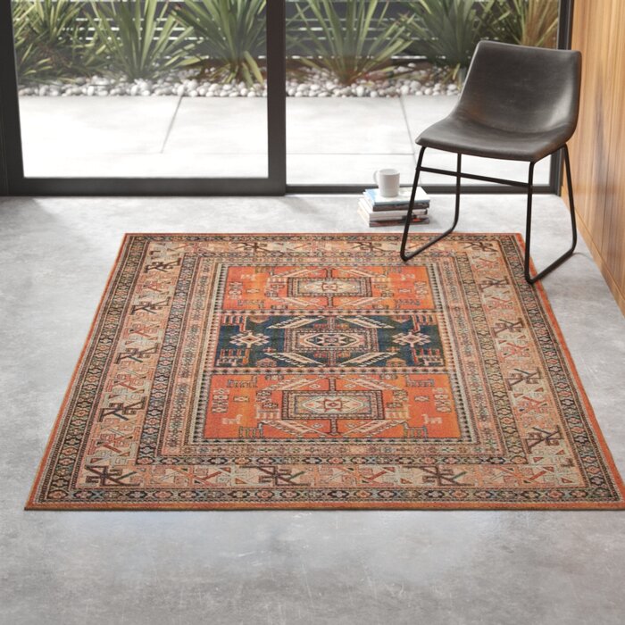 Ovid Oriental Tangerine Rust Area Rug-5'3"x7'6"