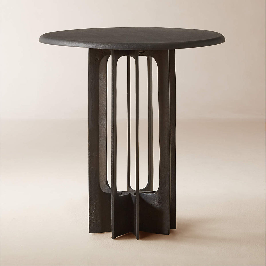 TITUS ROUND BLACKENED CAST ALUMINUM SIDE TABLE