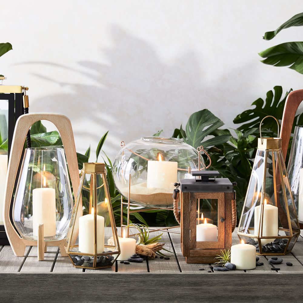 Mid Century Wood Lanterns Whitewashed