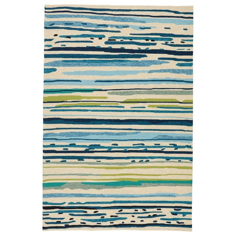 Dedrick Striped Handmade Looped Hooked Blue Light Green Indoor Outdoor Area Rug-10'x14'