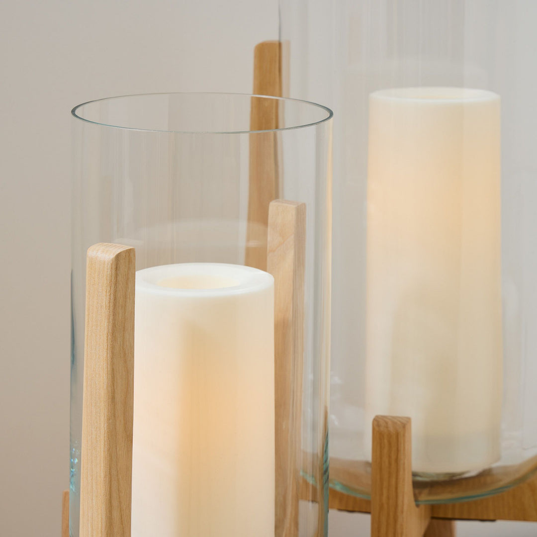 Marti Mid Century Glass and Wood Lanterns-Medium