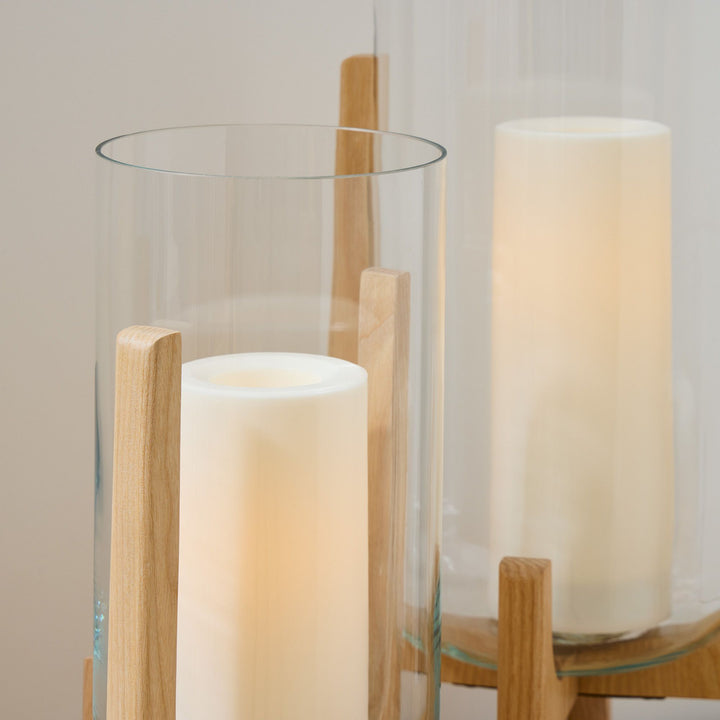 Marti Mid Century Glass and Wood Lanterns-Medium