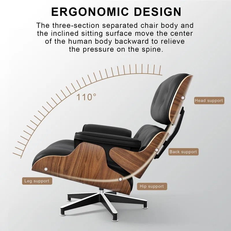 Mayas Genuine Leather Swivel Lounge Chair and Ottoman