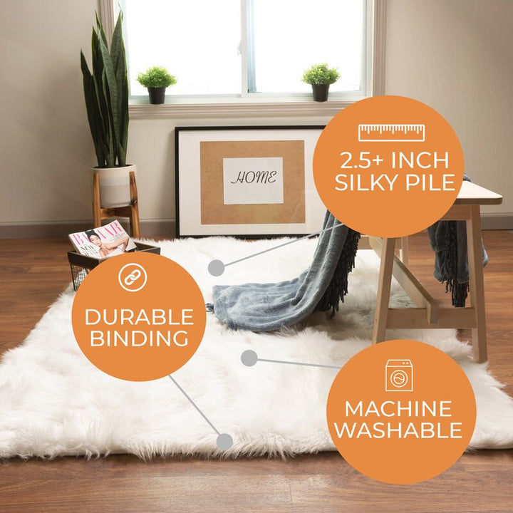 Charlotte Handmade Shag Faux Sheepskin White Area Rug-5'x7'