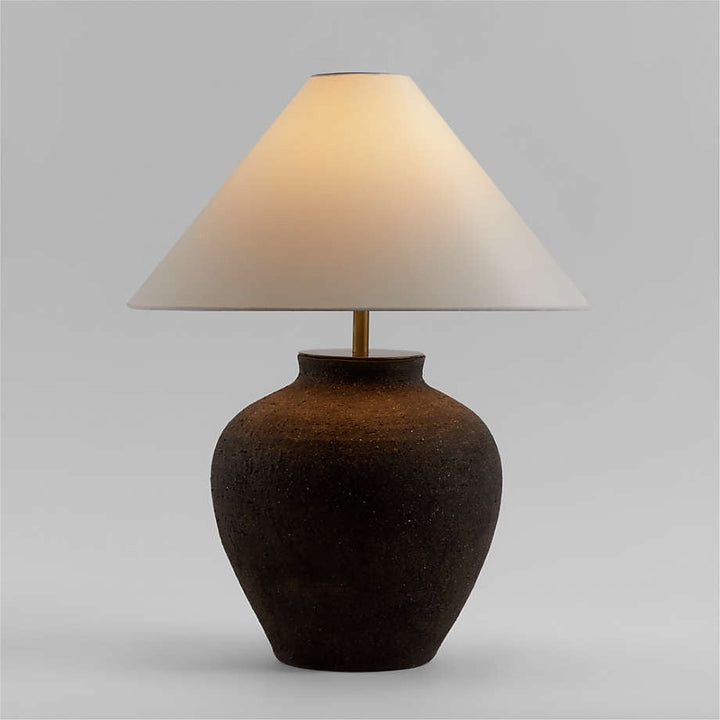 Corfu Black Table Lamp with Linen Taper Shade