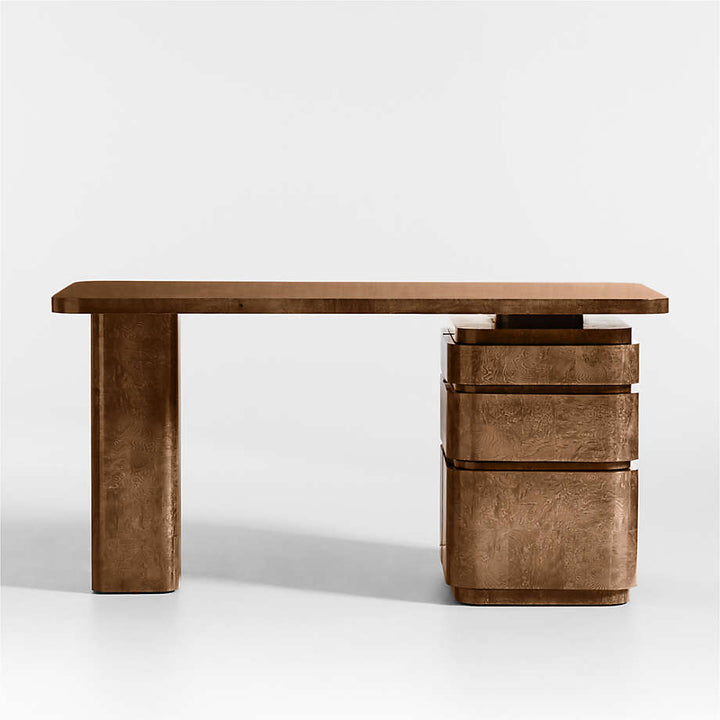 Greye 60 Burl Wood Desk with Swivel Drawers