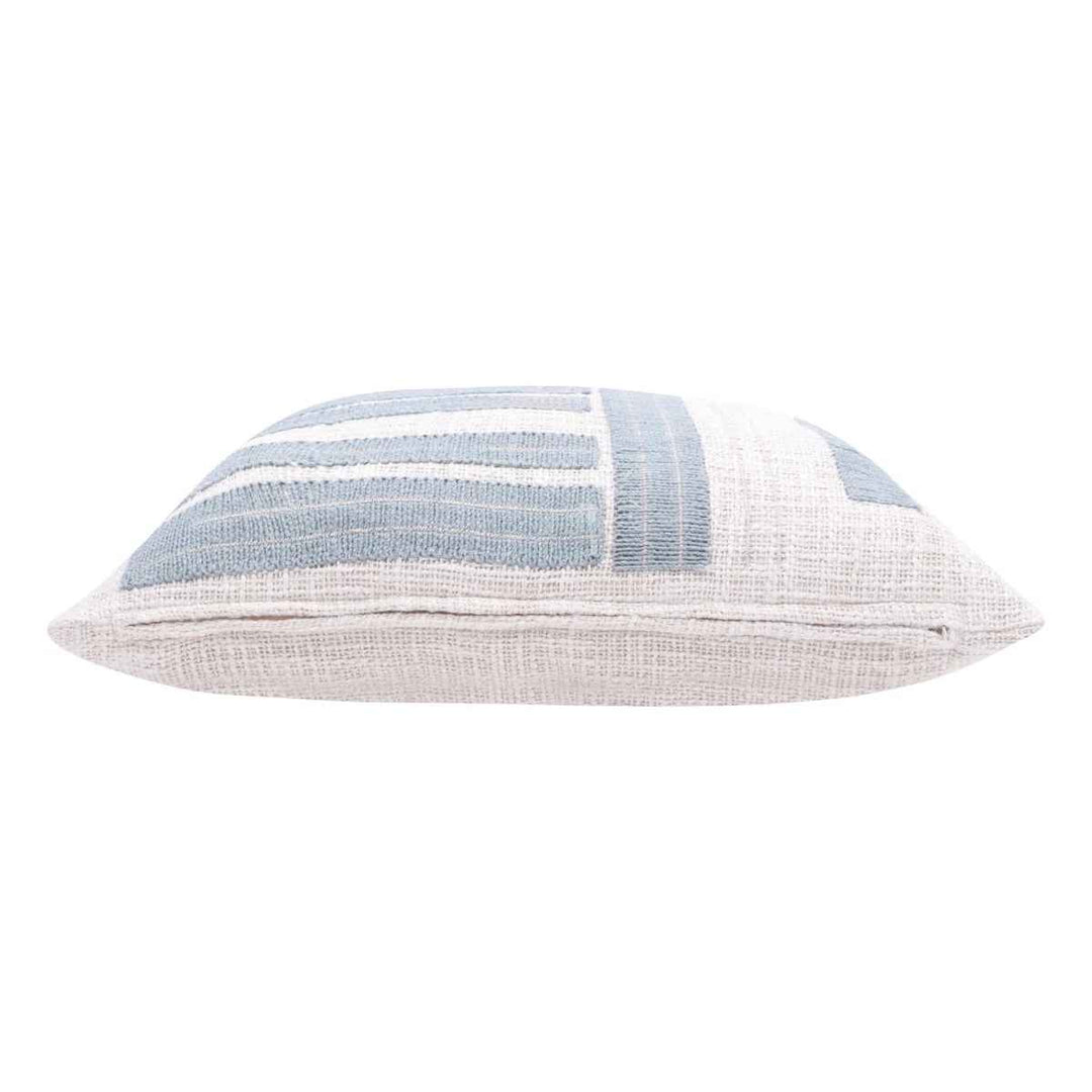 Malachy Ocean Blue and Ivory Cotton Throw Pillow-20"x20"