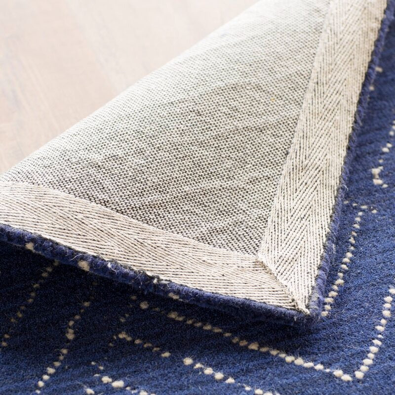 Utsey Geometric Handmade Tufted Wool Navy Area Rug-7'6''x9'6''