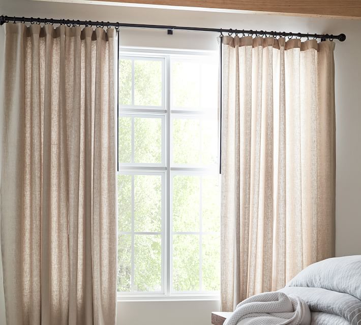 Custom Belgian Flax Linen Rod Pocket Curtain Dark Flax