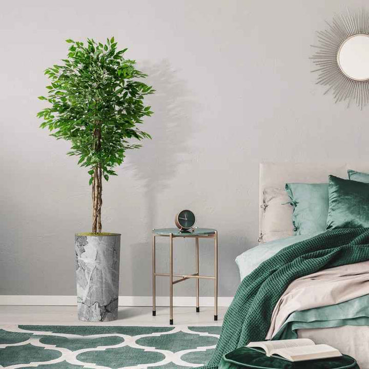 Tall Fake Plants Faux Ficus Tree in Neutral Pattern Planter Artificial Plants