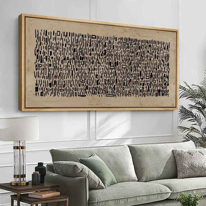 Geometric Line Abstract Brown Black Wabi Sabi Minimalist Framed Artwork-30"x60"