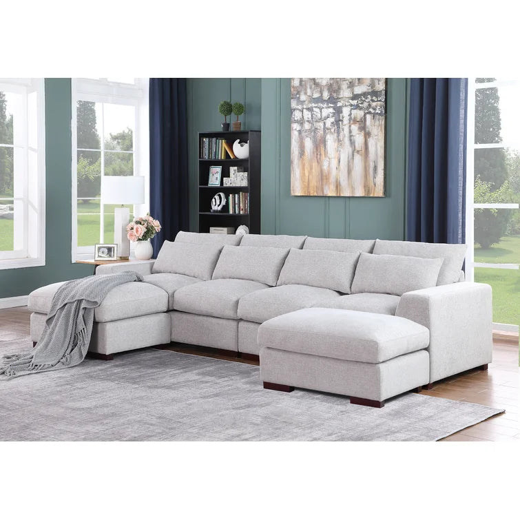 Tatman Linen Blend Sectional with 2 Ottomans