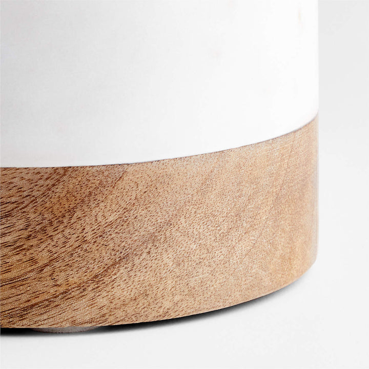 Large White Marble Canister with Wood Lid-Large