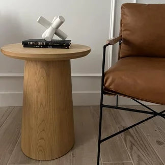 Round Wood Pedestal Accent Table