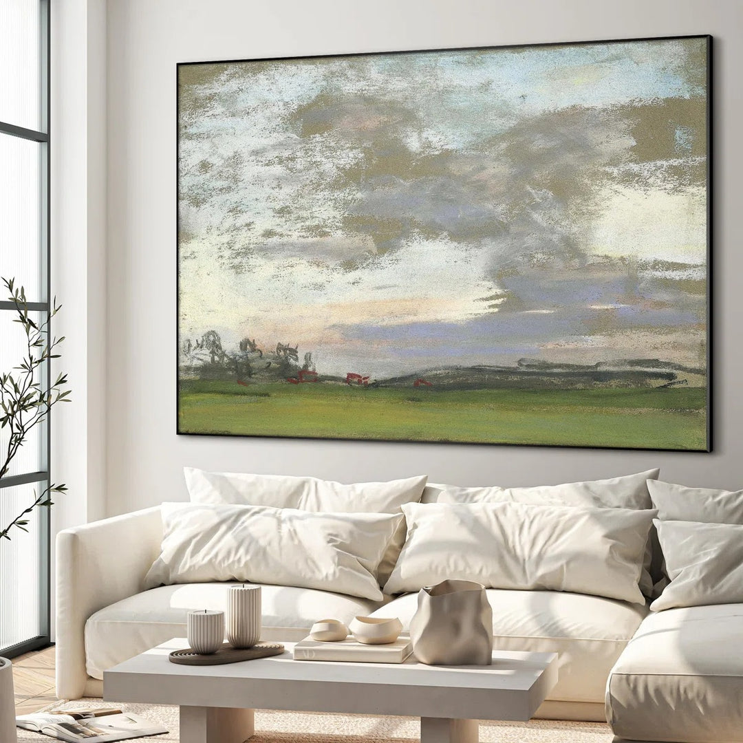 Pastel Landscape with Rolling Fields Home Decor Extra Large Framed Wall Art Print