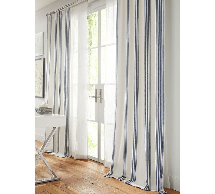 Riviera Striped Linen Cotton Curtain Navy-96"
