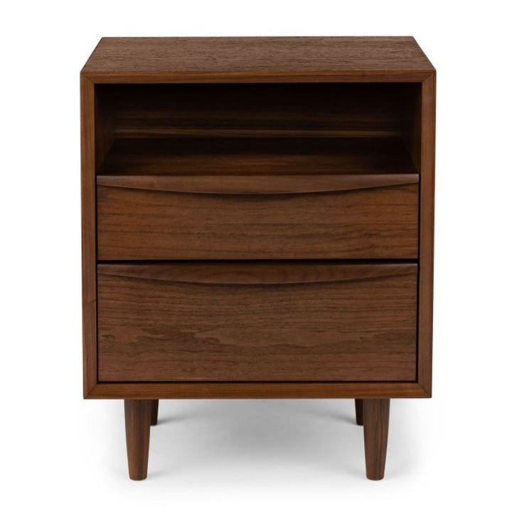 Lenia Walnut 2 Drawer Nightstand