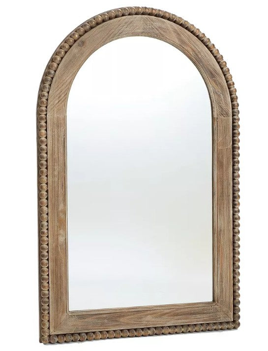 LuxenHome Wood Framed Arch Window Wall Mirror Brown