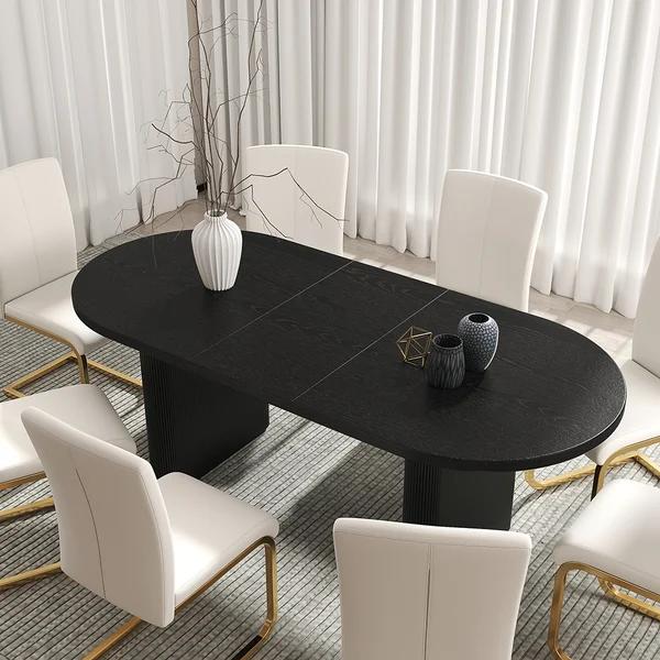 Japandi Oval Extendable Black Dining Table