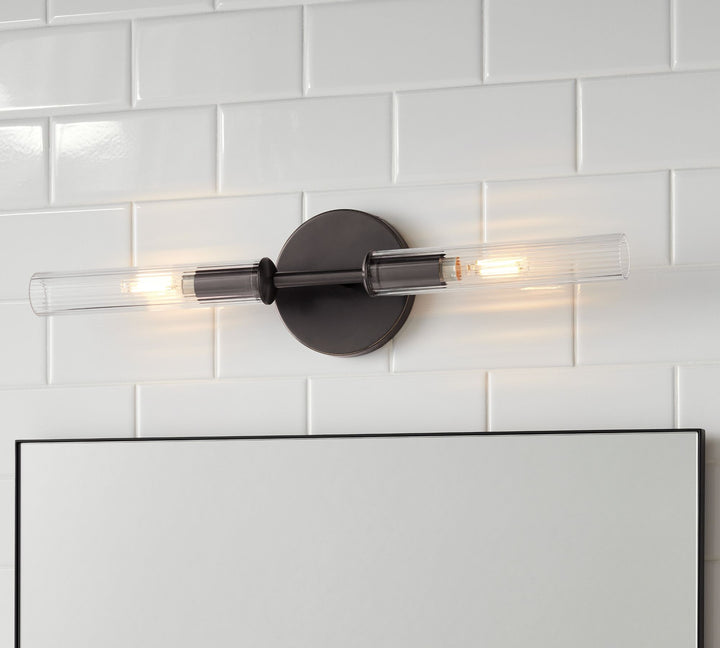 Cooper Ribbed Glass Double Tube Sconce