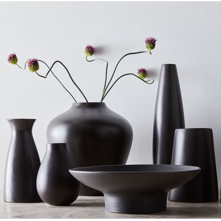 Pure Black Ceramic Footed Centerpiece Bowl