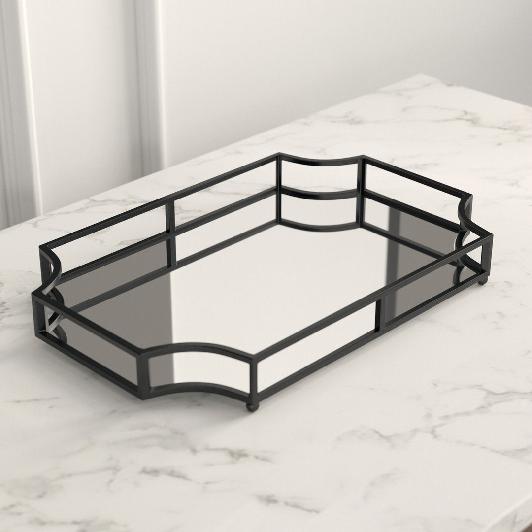 Aayush Metal Mirrored Ornate Scalloped Decorative Vanity Tray