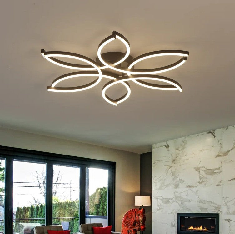 Reveka 6 Light 30 Inches LED Modern Flush Mount Flower Shape with Remote Control