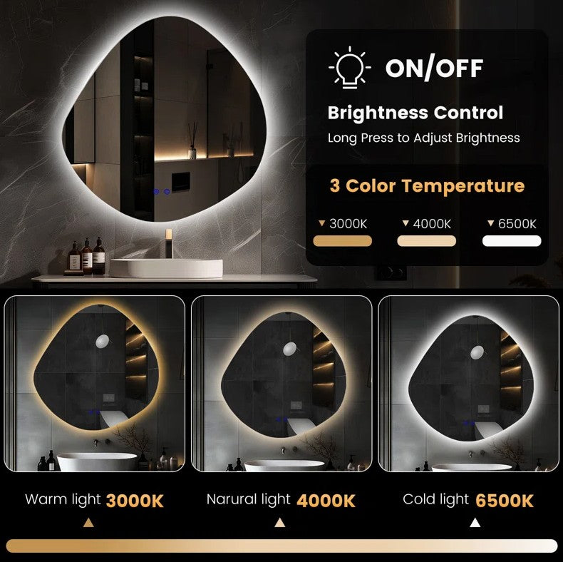 Dibbrun Frameless Lighted Bathroom Mirror Anti-Fog LED Wall Mirror