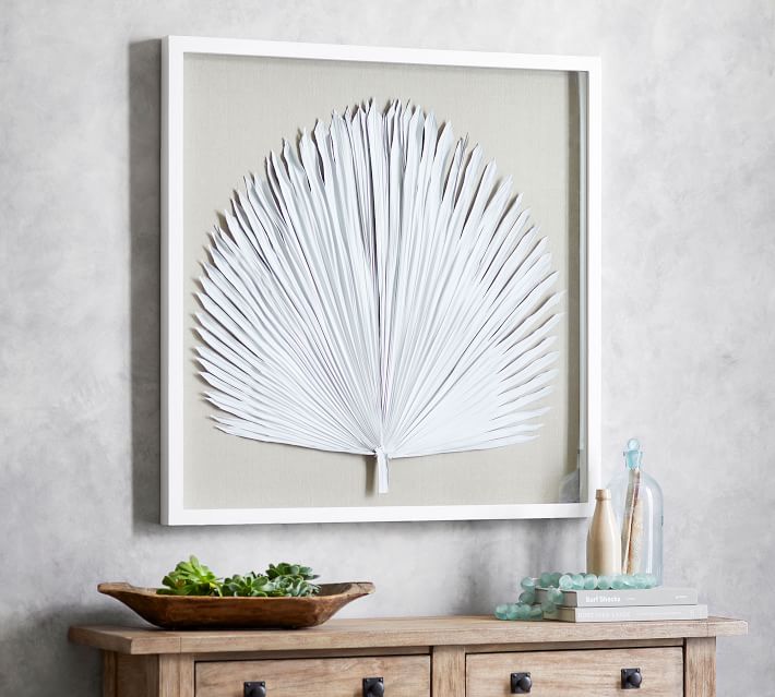 Palm Leaf Shadow Box Wall Art White With Frame