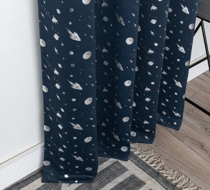 Tatyana Silver Foil Outer Space Polyester Blackout Curtain Pair (Set of 2)